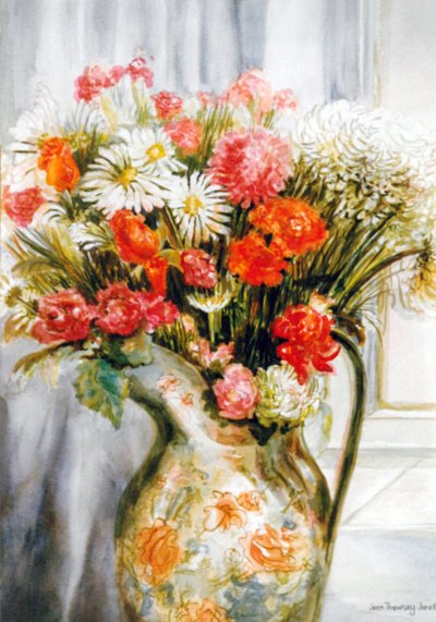 Mixed Flowers with Chrysanthemums in a Jug by Joan Thewsey